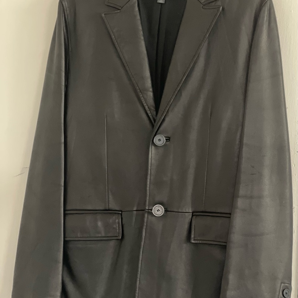 Men's Genuine Black Leather Sport Coat